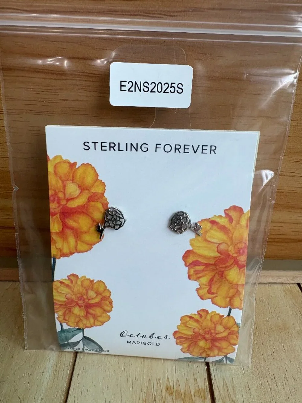 Sterling Forever Sterling Silver October Birth Flower Marigold Stud Earrings NIB